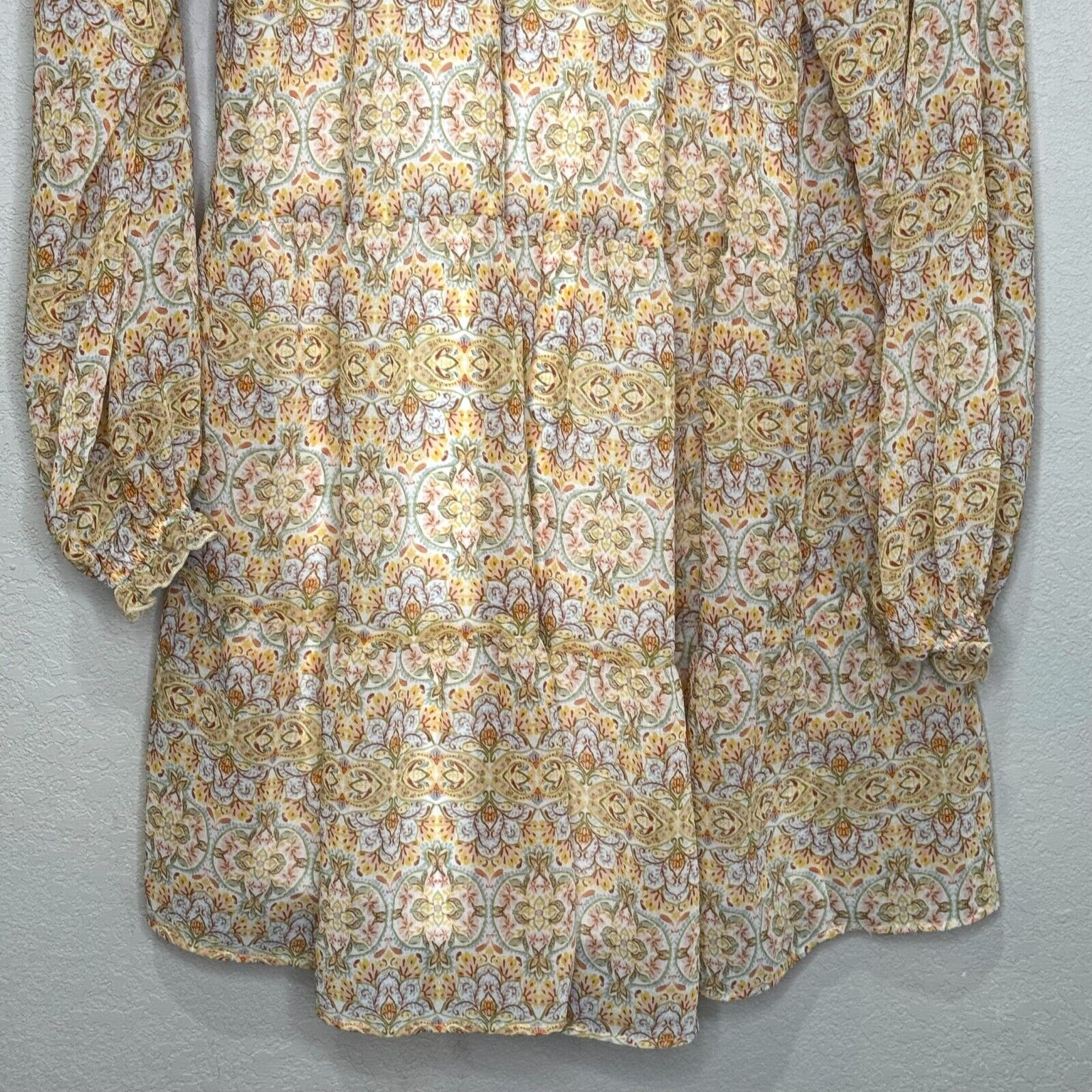 Show Me Your Mumu Paisley Birdie Mini Dress Size Large Floral Sheer Sleeves - Flair - Style