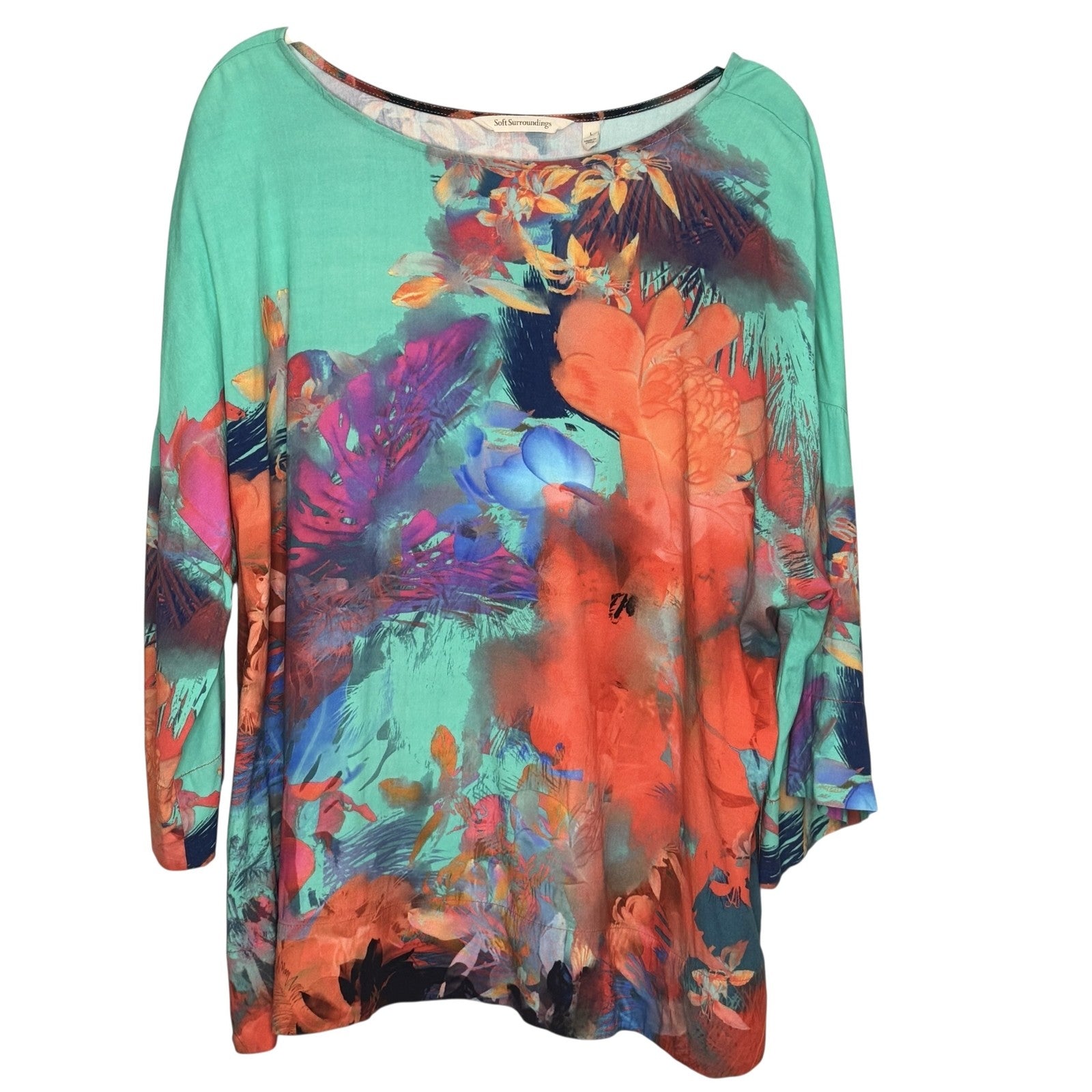 Soft Surroundings Tunic Top Womens Large Floral Print Dolman Sleeve Boho Blouse - Flair - Style