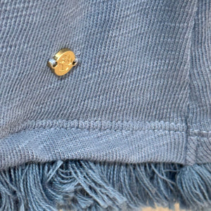 Spartina 449 Hudson Fringe Shirt Top Shoulder Buttons Size Large Blue Mirage - Flair - Style