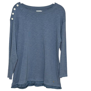 Spartina 449 Hudson Fringe Shirt Top Shoulder Buttons Size Large Blue Mirage - Flair - Style