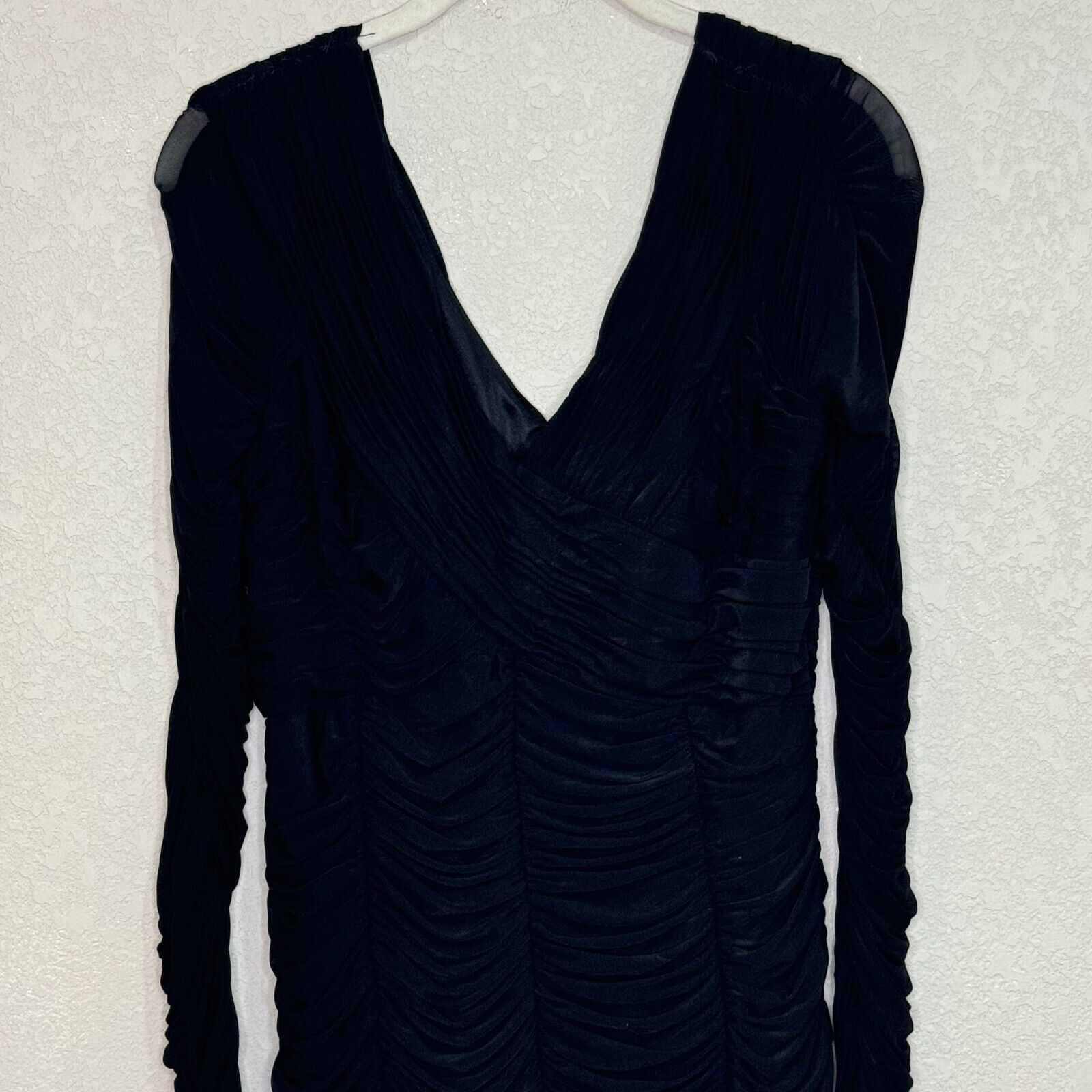 Sue Wong Nocturne Maxi Dress Gown Size 8 Black Long Sleeve Ruched - Flair - Style