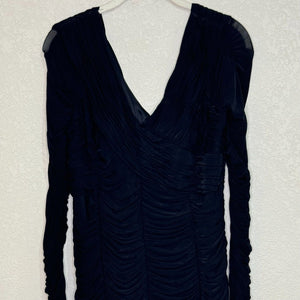 Sue Wong Nocturne Maxi Dress Gown Size 8 Black Long Sleeve Ruched - Flair - Style