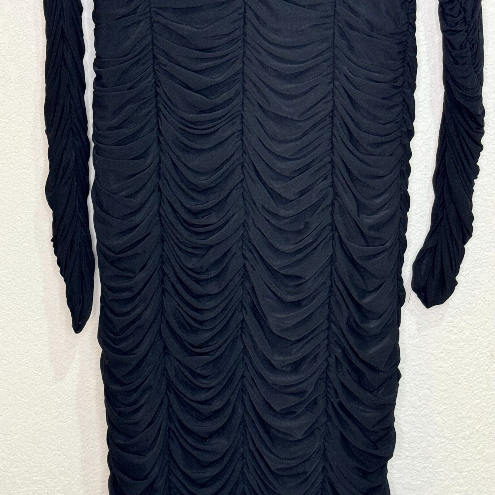 Sue Wong Nocturne Maxi Dress Gown Size 8 Black Long Sleeve Ruched - Flair - Style