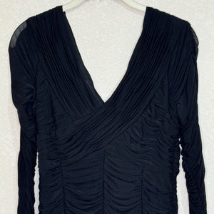 Sue Wong Nocturne Maxi Dress Gown Size 8 Black Long Sleeve Ruched - Flair - Style