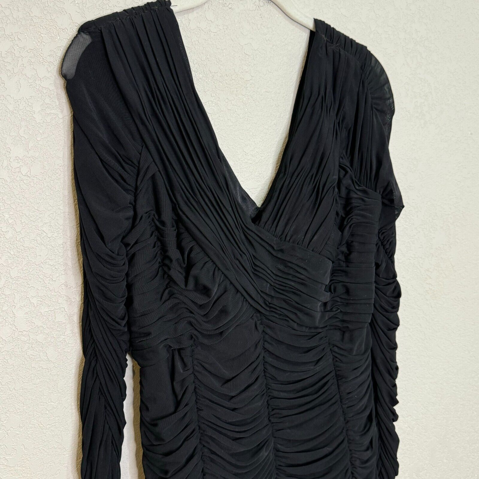Sue Wong Nocturne Maxi Dress Gown Size 8 Black Long Sleeve Ruched - Flair - Style