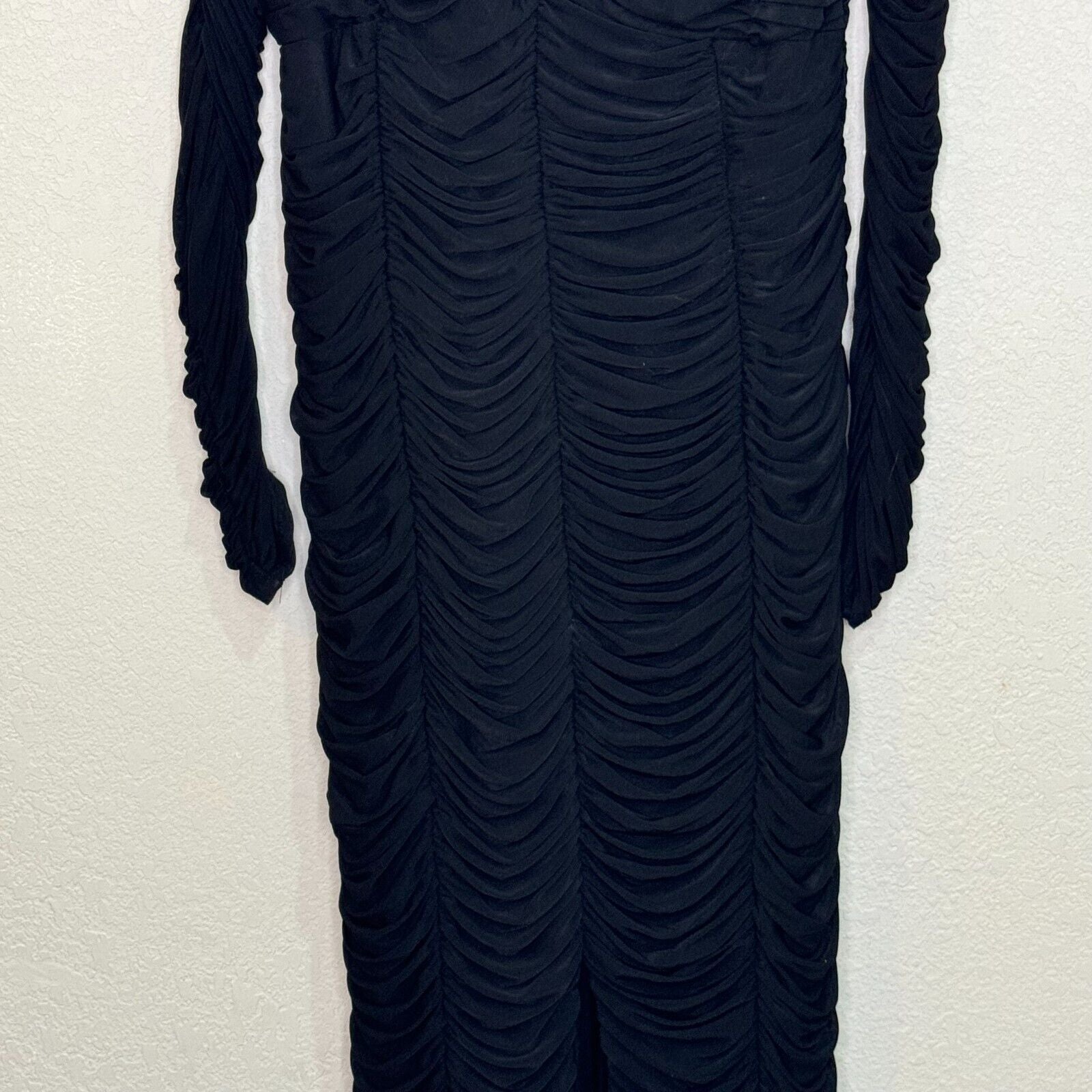 Sue Wong Nocturne Maxi Dress Gown Size 8 Black Long Sleeve Ruched - Flair - Style