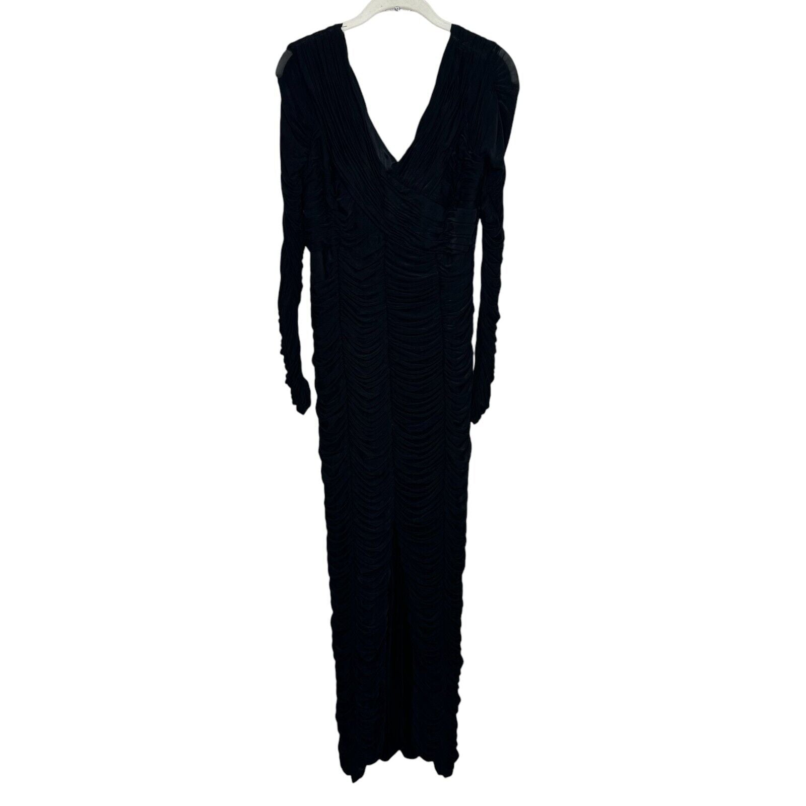 Sue Wong Nocturne Maxi Dress Gown Size 8 Black Long Sleeve Ruched - Flair - Style