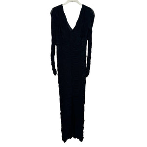 Sue Wong Nocturne Maxi Dress Gown Size 8 Black Long Sleeve Ruched - Flair - Style