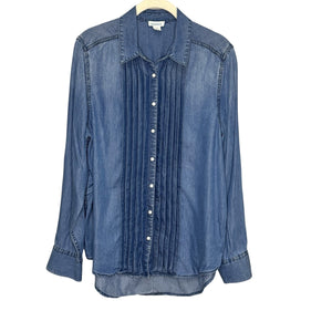 Sundance Tessa Shirt Medium Blue Pleated Front Tencel Chambray Button Down Top - Flair - Style