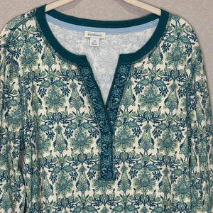 Sundance Thermal Henley Top Size XL Teal Blue Print V Neck - Flair - Style