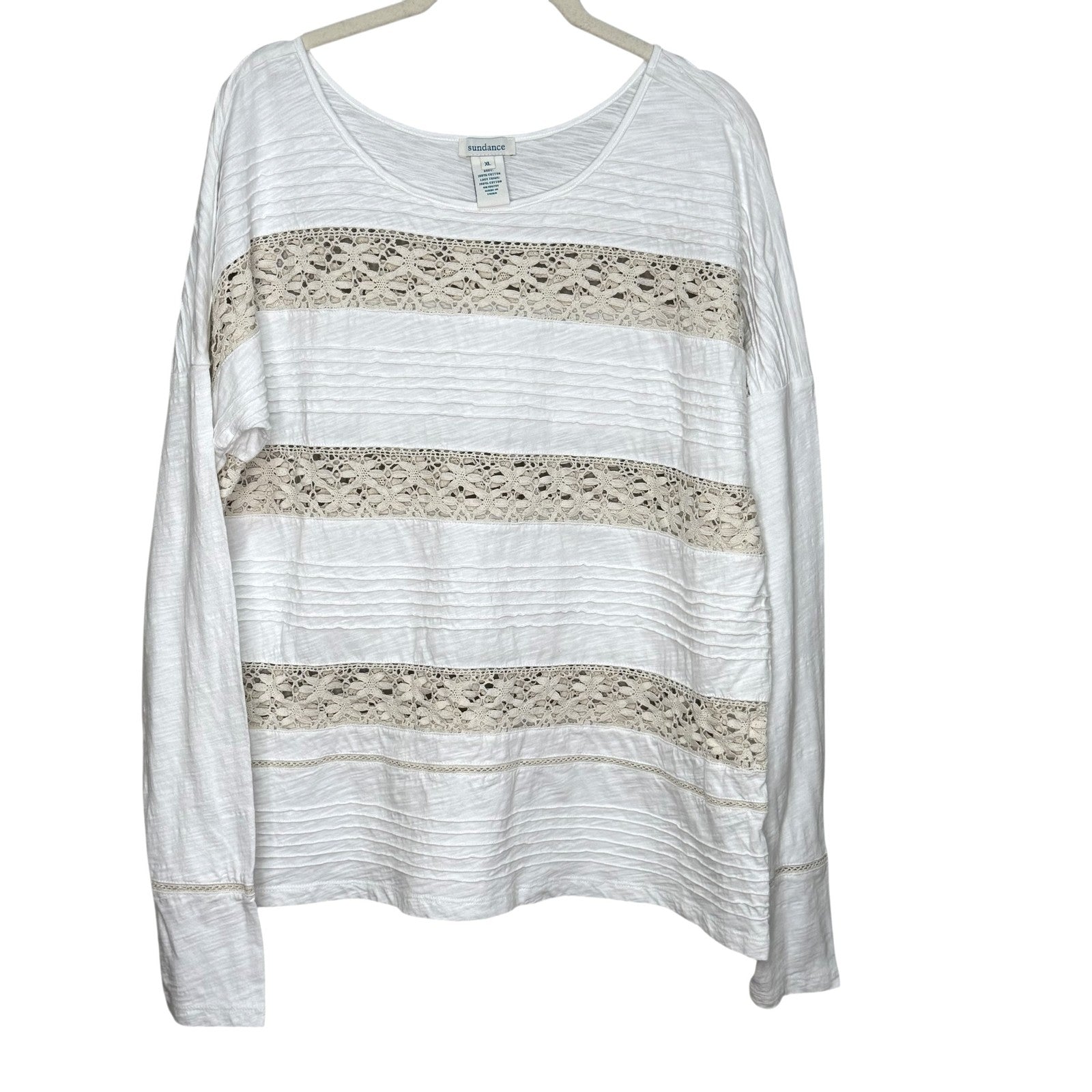 Sundance Top Shirt Womens XL Lace Trim Boho Pullover Long Sleeve - Flair - Style