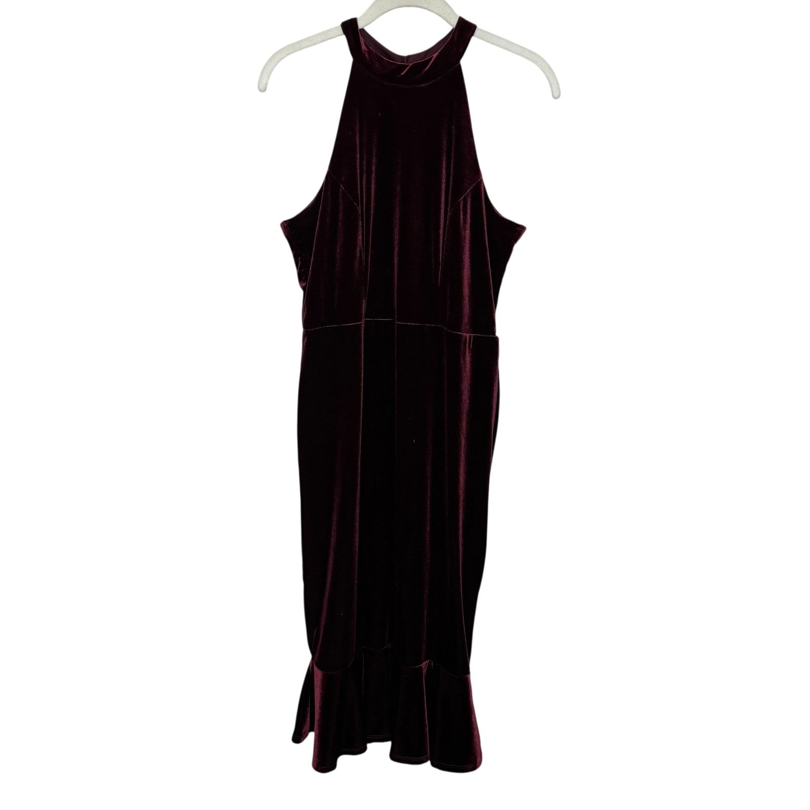 Superfoxx Dress Medium Burgundy Velvet Halter Ruffle Midi Party Evening Lace Up - Flair - Style