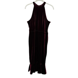 Superfoxx Dress Medium Burgundy Velvet Halter Ruffle Midi Party Evening Lace Up - Flair - Style
