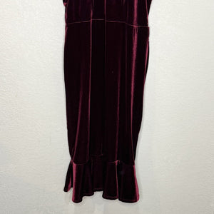 Superfoxx Dress Medium Burgundy Velvet Halter Ruffle Midi Party Evening Lace Up - Flair - Style