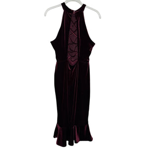 Superfoxx Dress Medium Burgundy Velvet Halter Ruffle Midi Party Evening Lace Up - Flair - Style