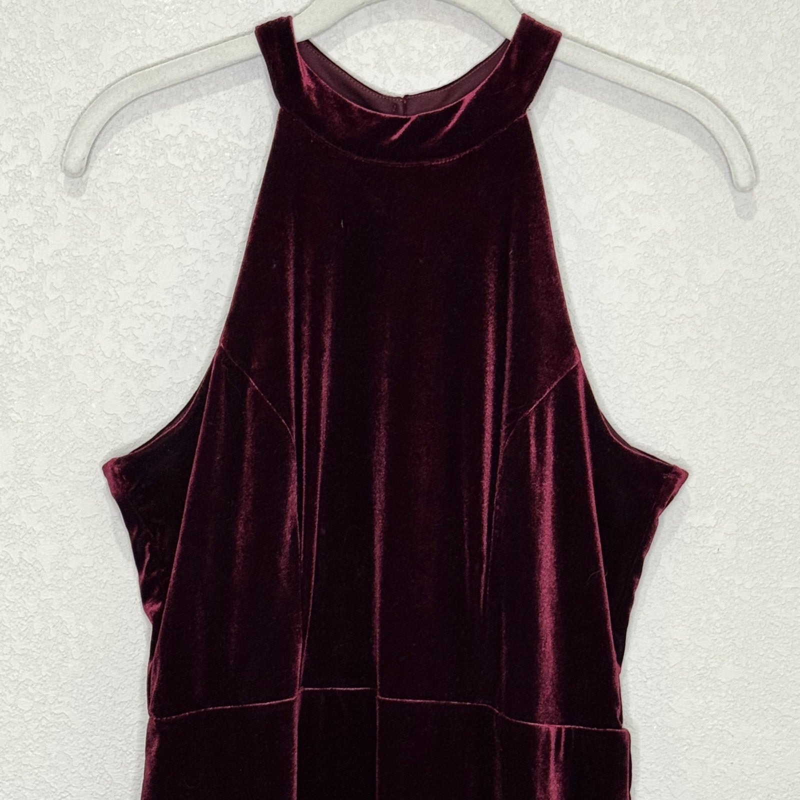 Superfoxx Dress Medium Burgundy Velvet Halter Ruffle Midi Party Evening Lace Up - Flair - Style