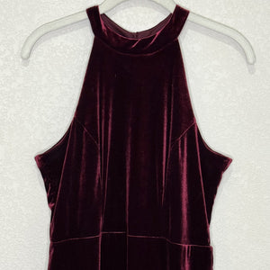 Superfoxx Dress Medium Burgundy Velvet Halter Ruffle Midi Party Evening Lace Up - Flair - Style