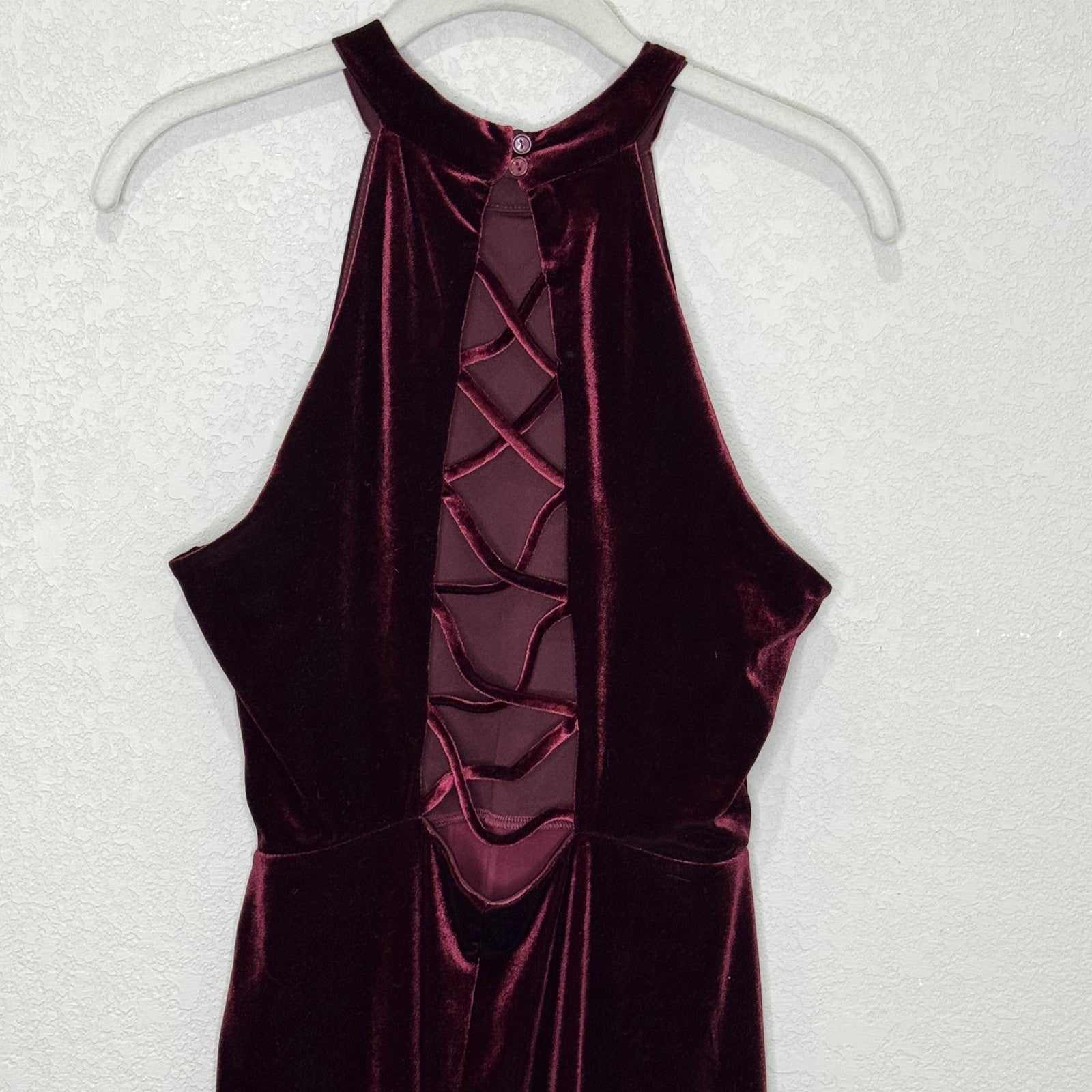 Superfoxx Dress Medium Burgundy Velvet Halter Ruffle Midi Party Evening Lace Up - Flair - Style