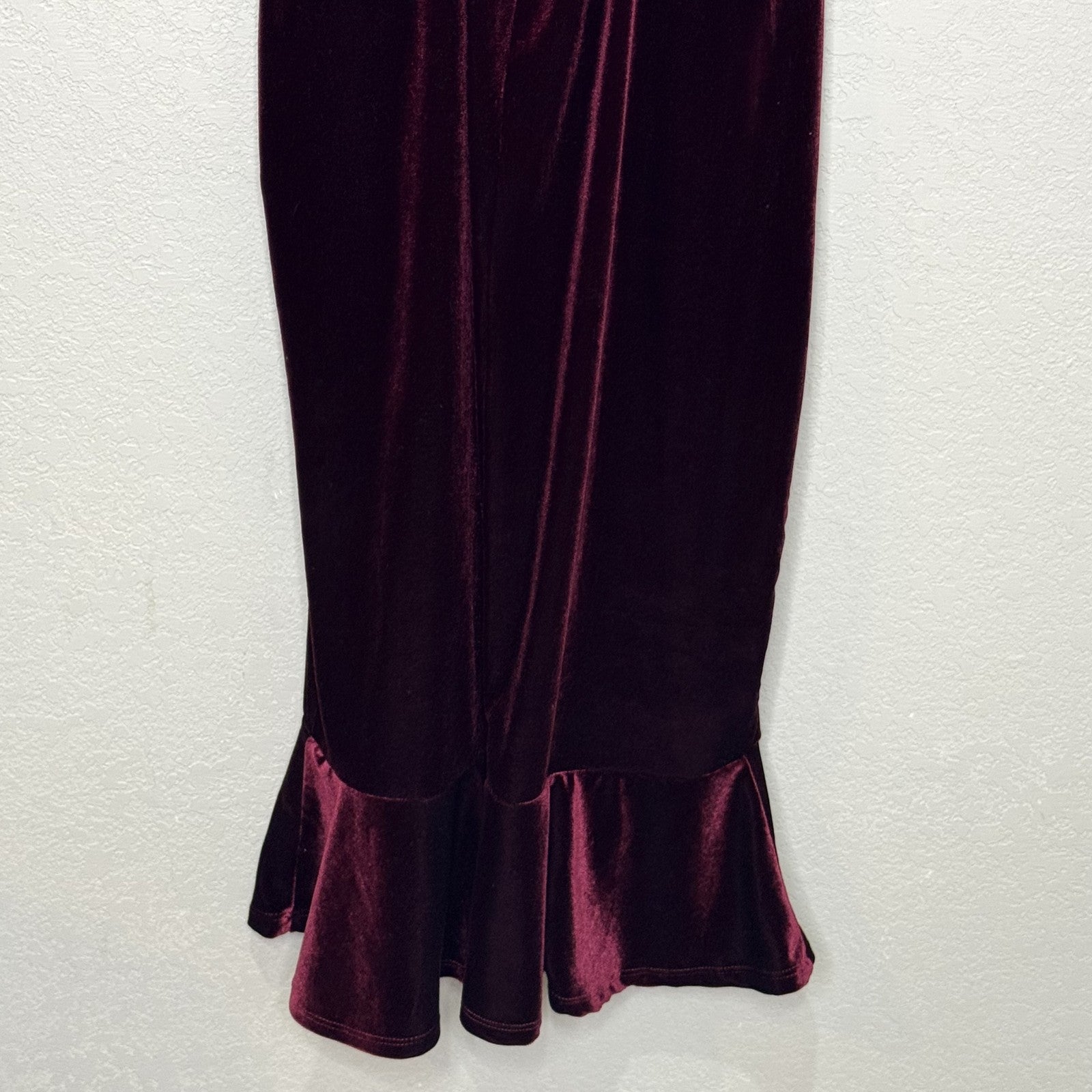 Superfoxx Dress Medium Burgundy Velvet Halter Ruffle Midi Party Evening Lace Up - Flair - Style