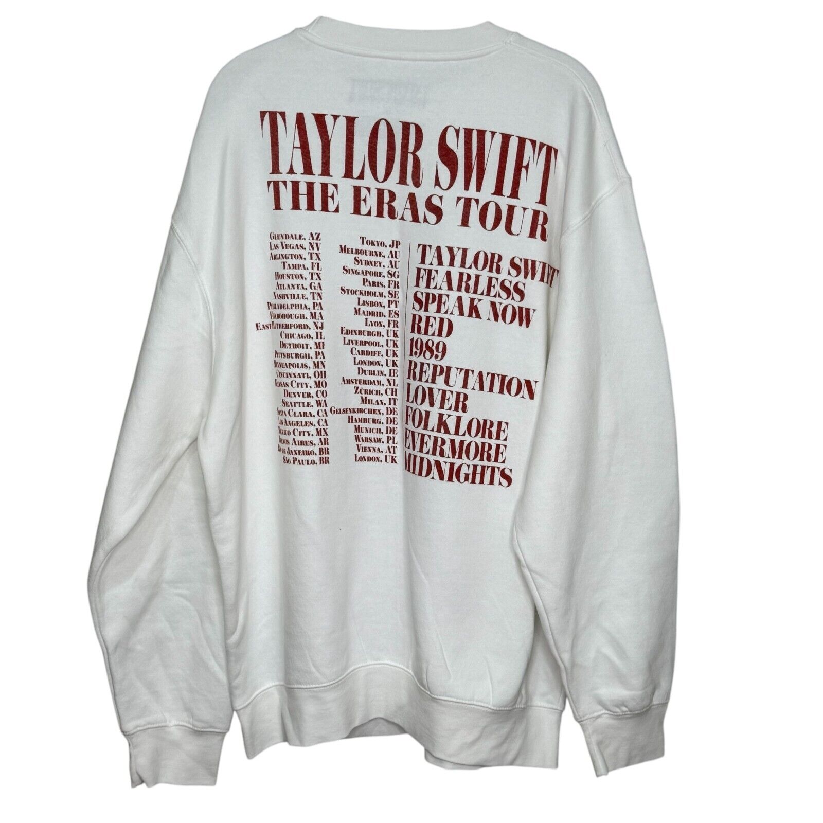 Taylor Swift Eras Tour Concert Sweatshirt Size XL White Red International - Flair - Style