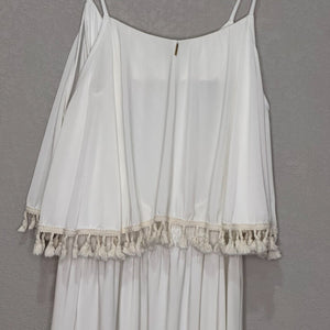 Tbags White Misa Fringe Maxi Dress Size Small Vacation - Flair - Style