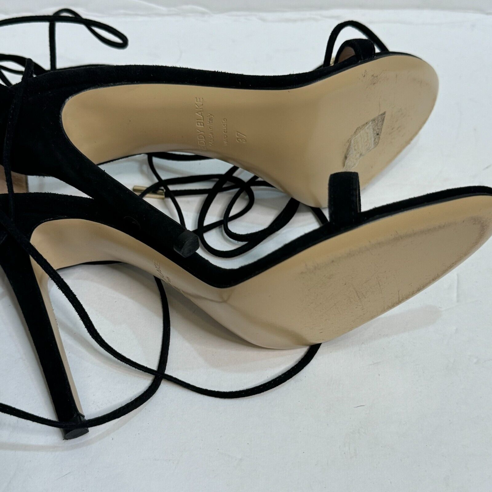 Teddy Blake Black Emma Suede High Heels Ankle Strap Sandals US Size 7 37 - Flair - Style