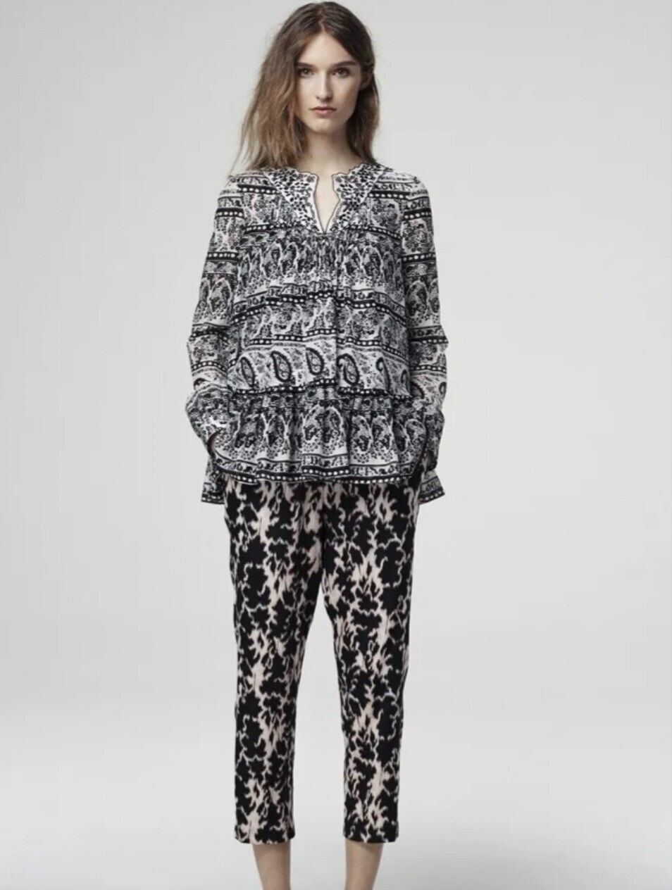 Thakoon Addition Top Blouse Size 8 Black White Paisley Cotton Silk Resort 2015 - Flair - Style
