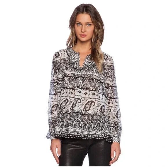 Thakoon Addition Top Blouse Size 8 Black White Paisley Cotton Silk Resort 2015 - Flair - Style