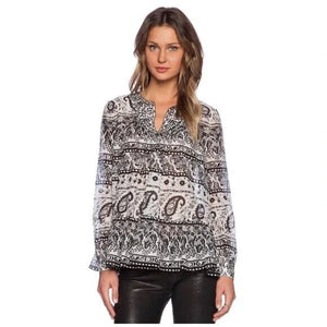 Thakoon Addition Top Blouse Size 8 Black White Paisley Cotton Silk Resort 2015 - Flair - Style