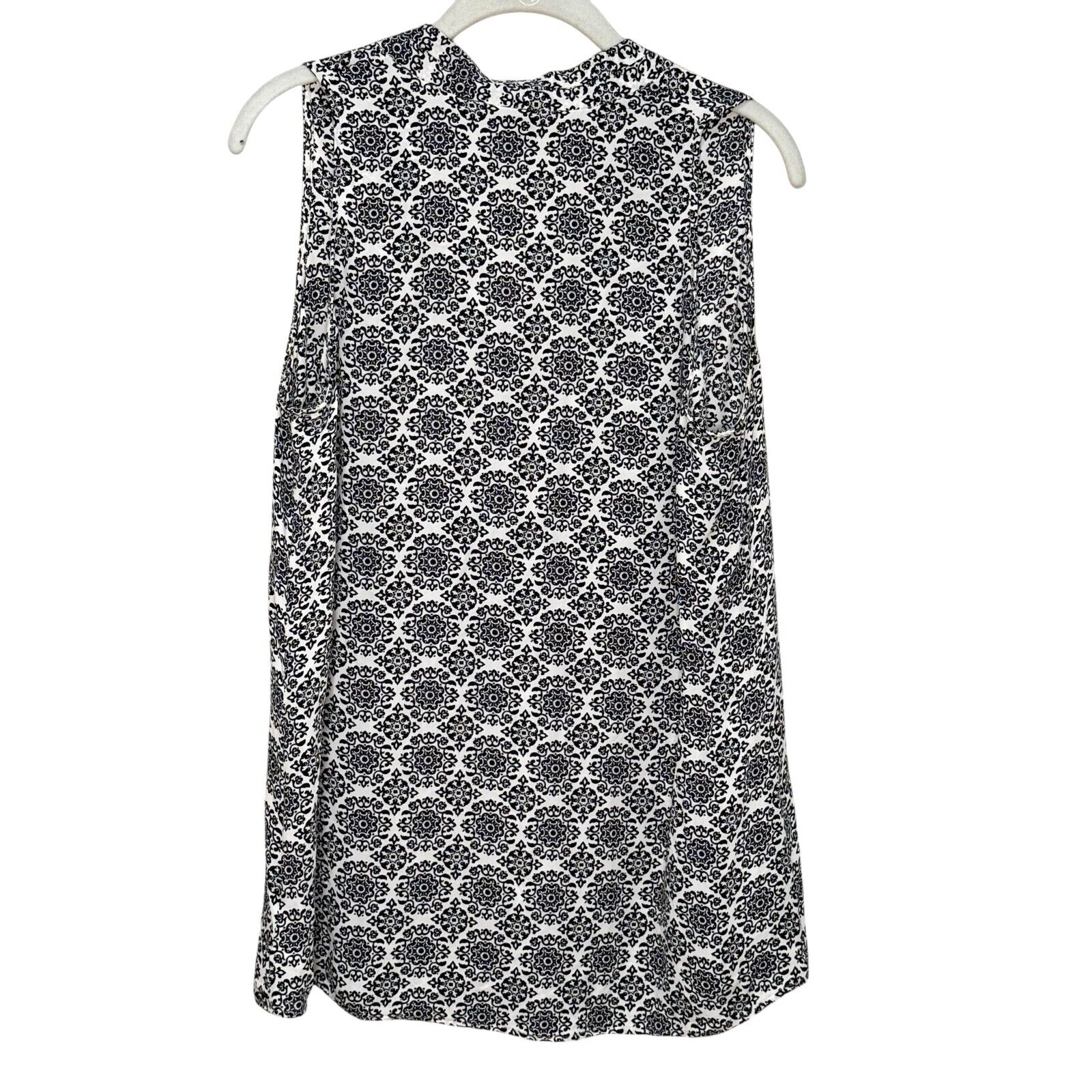 Theory Black White Print Silk Hylin Tank Size Large V Neck Career Wear - Flair - Style