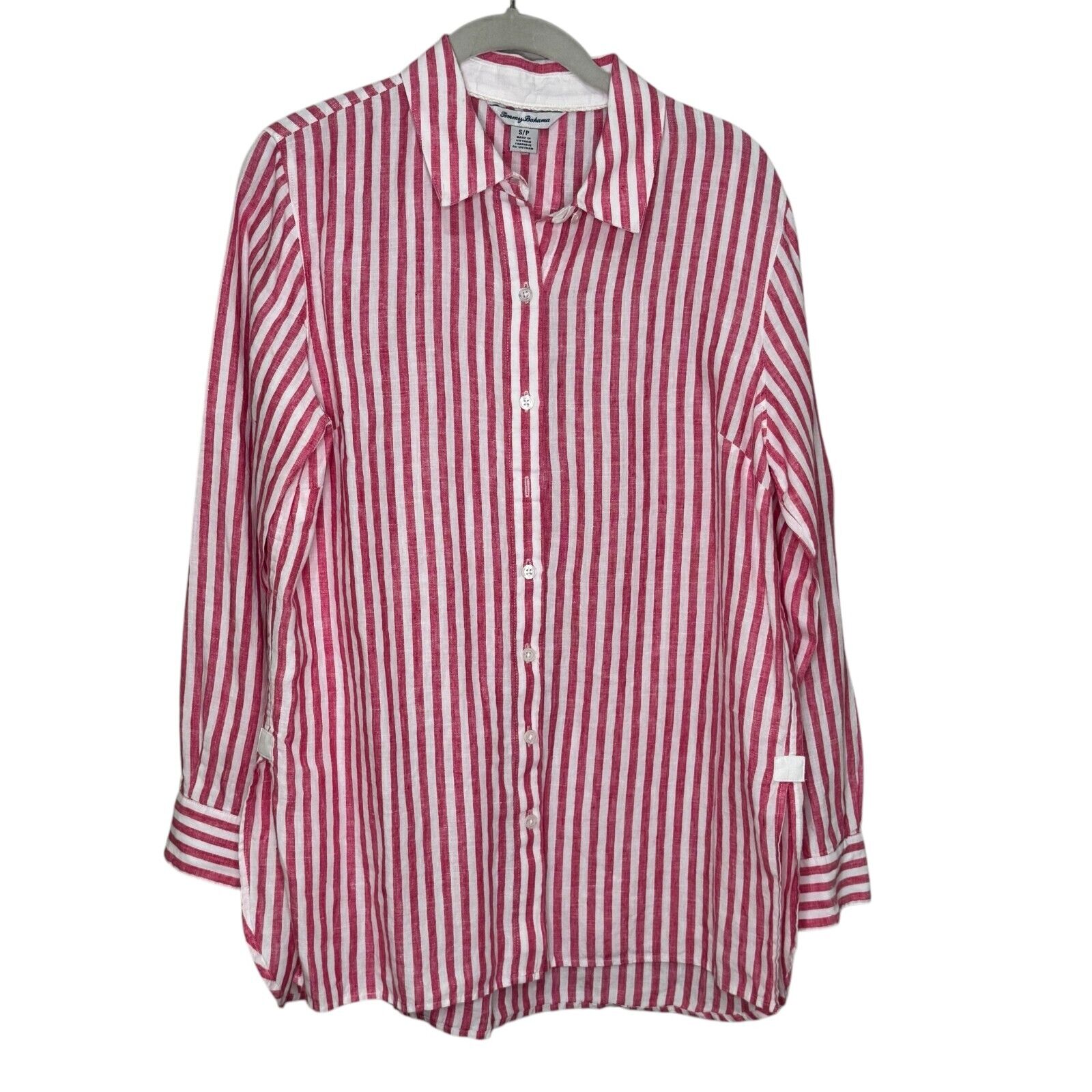 Tommy Bahama Coastalina Cabana Stripe Linen Tunic Size Small Pink Tutti Fruiti - Flair - Style