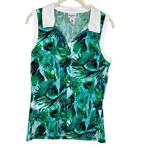 Tommy Bahama Golf Shirt Womens Medium Green Blue Sleeveless UPF 50 Quick Dry Top - Flair - Style