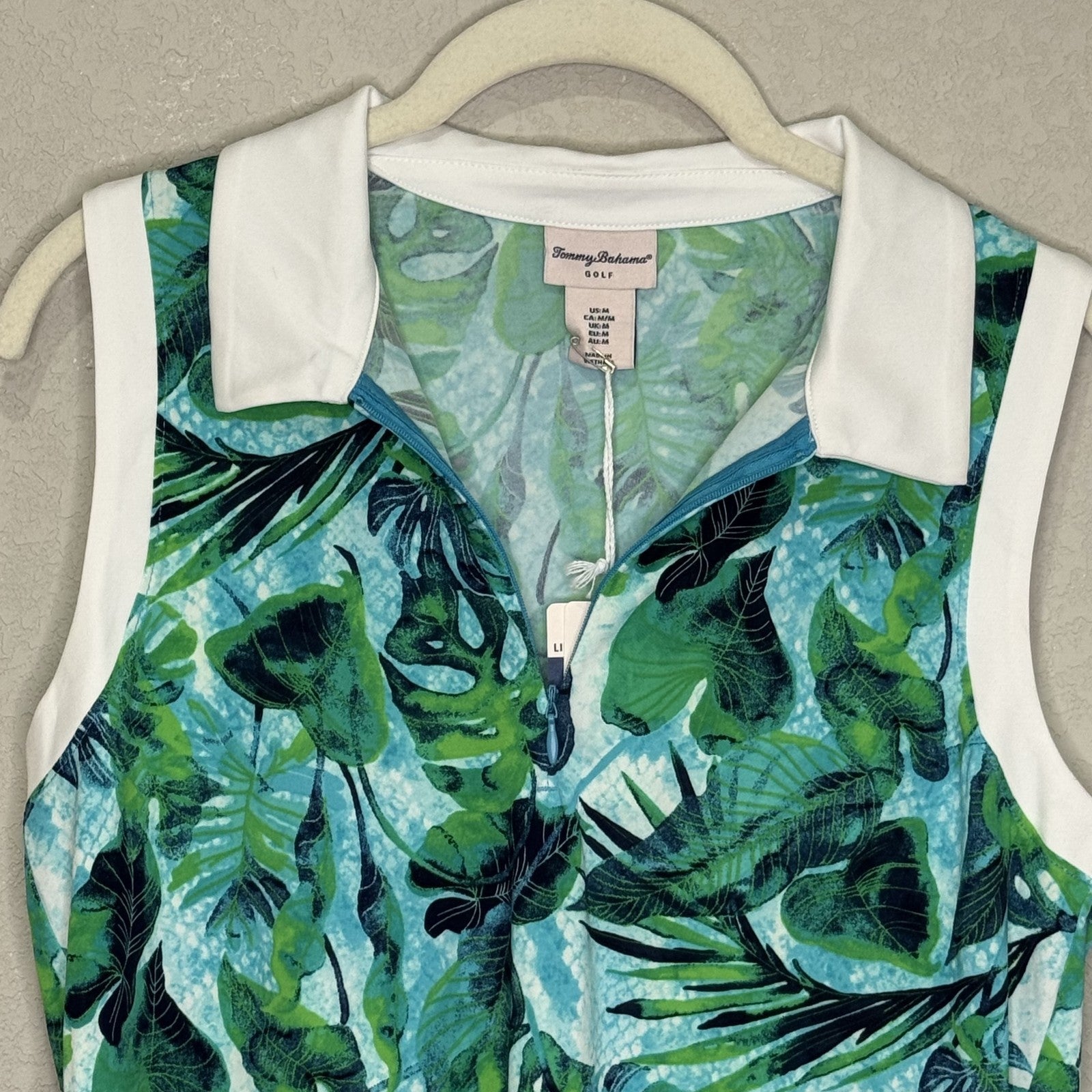 Tommy Bahama Golf Shirt Womens Medium Green Blue Sleeveless UPF 50 Quick Dry Top - Flair - Style
