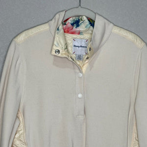 Tommy Bahama Sweatshirt Pullover Size Large Ivory Aruba Quilted Half Snap Knit - Flair - Style
