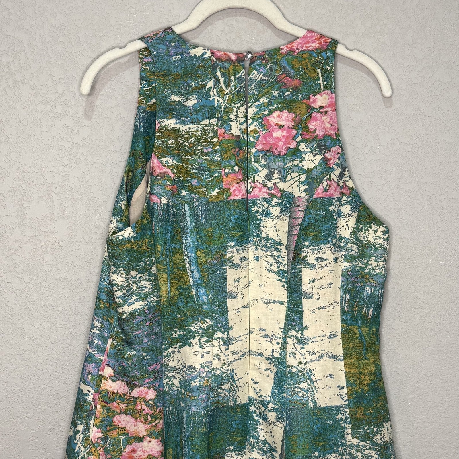 Tracy Reese Dress Size 12 Impressionist Monet Floral Fit Flare Silk Linen Lined - Flair - Style
