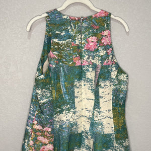 Tracy Reese Dress Size 12 Impressionist Monet Floral Fit Flare Silk Linen Lined - Flair - Style