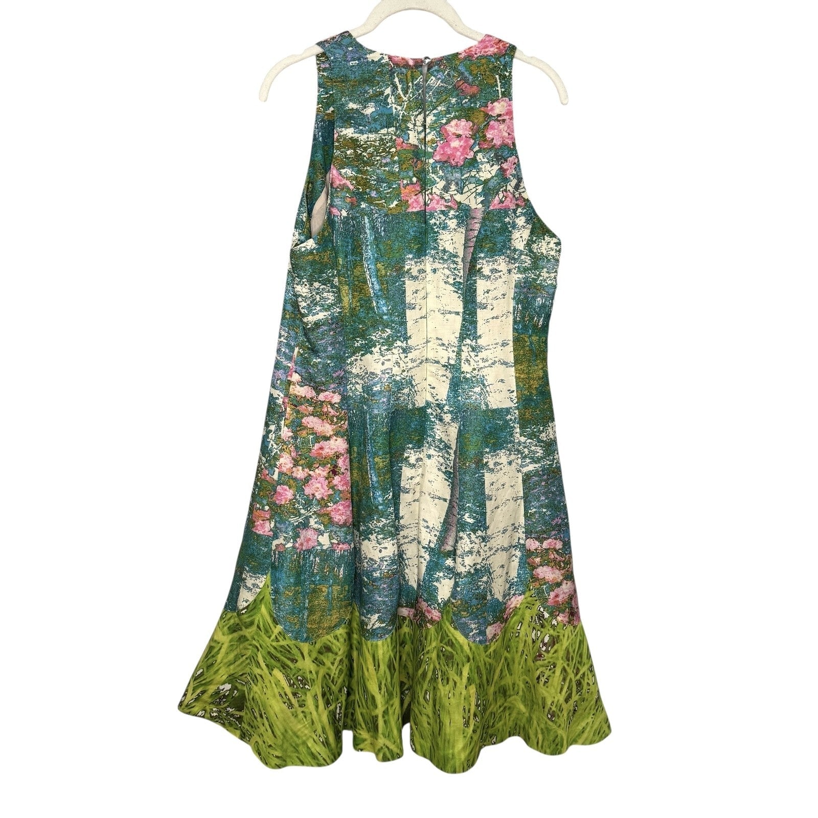 Tracy Reese Dress Size 12 Impressionist Monet Floral Fit Flare Silk Linen Lined - Flair - Style