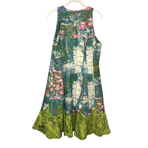 Tracy Reese Dress Size 12 Impressionist Monet Floral Fit Flare Silk Linen Lined - Flair - Style