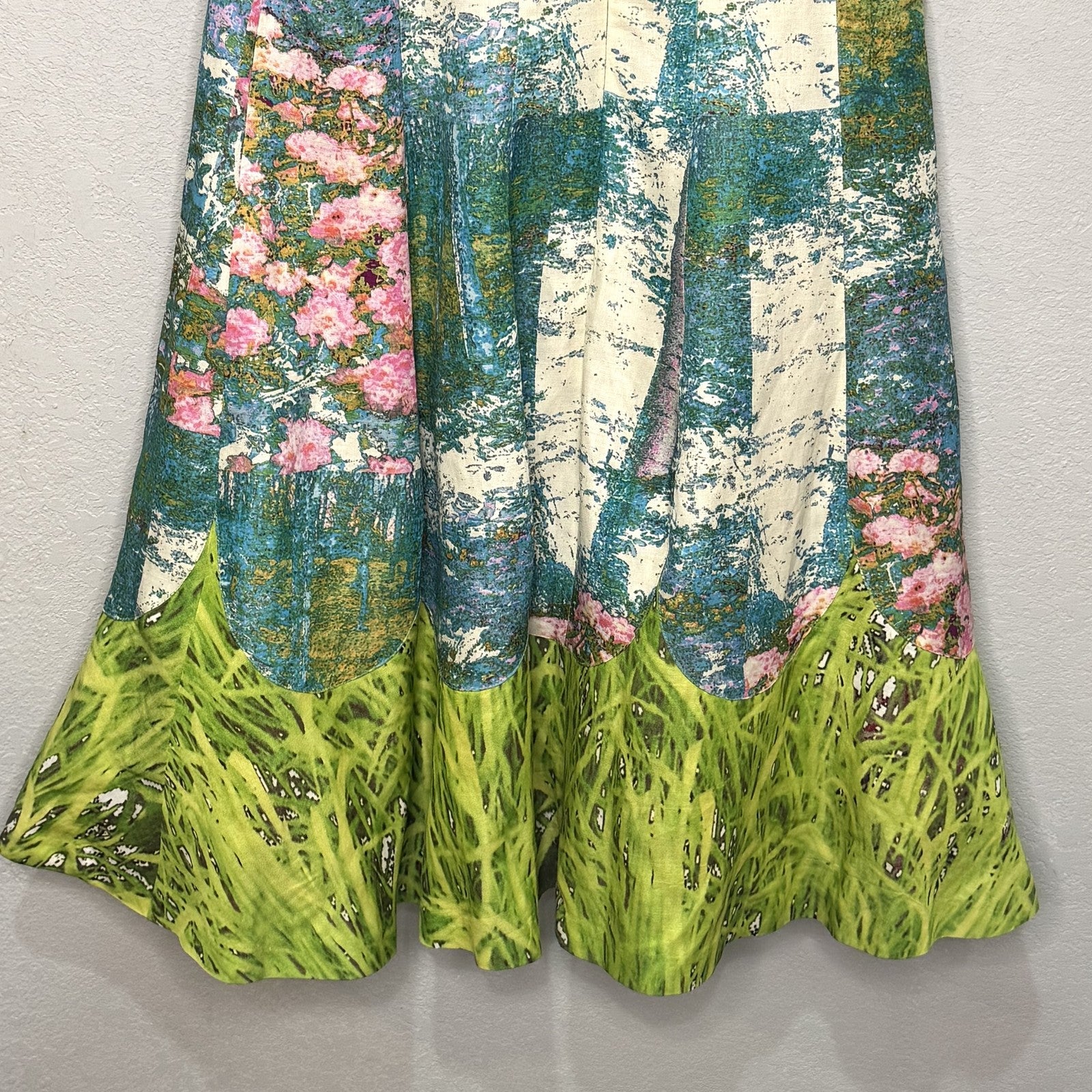 Tracy Reese Dress Size 12 Impressionist Monet Floral Fit Flare Silk Linen Lined - Flair - Style