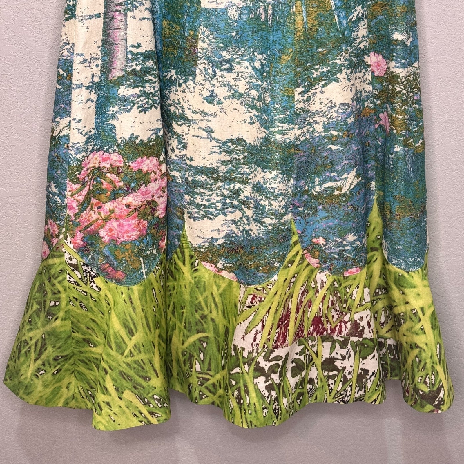 Tracy Reese Dress Size 12 Impressionist Monet Floral Fit Flare Silk Linen Lined - Flair - Style