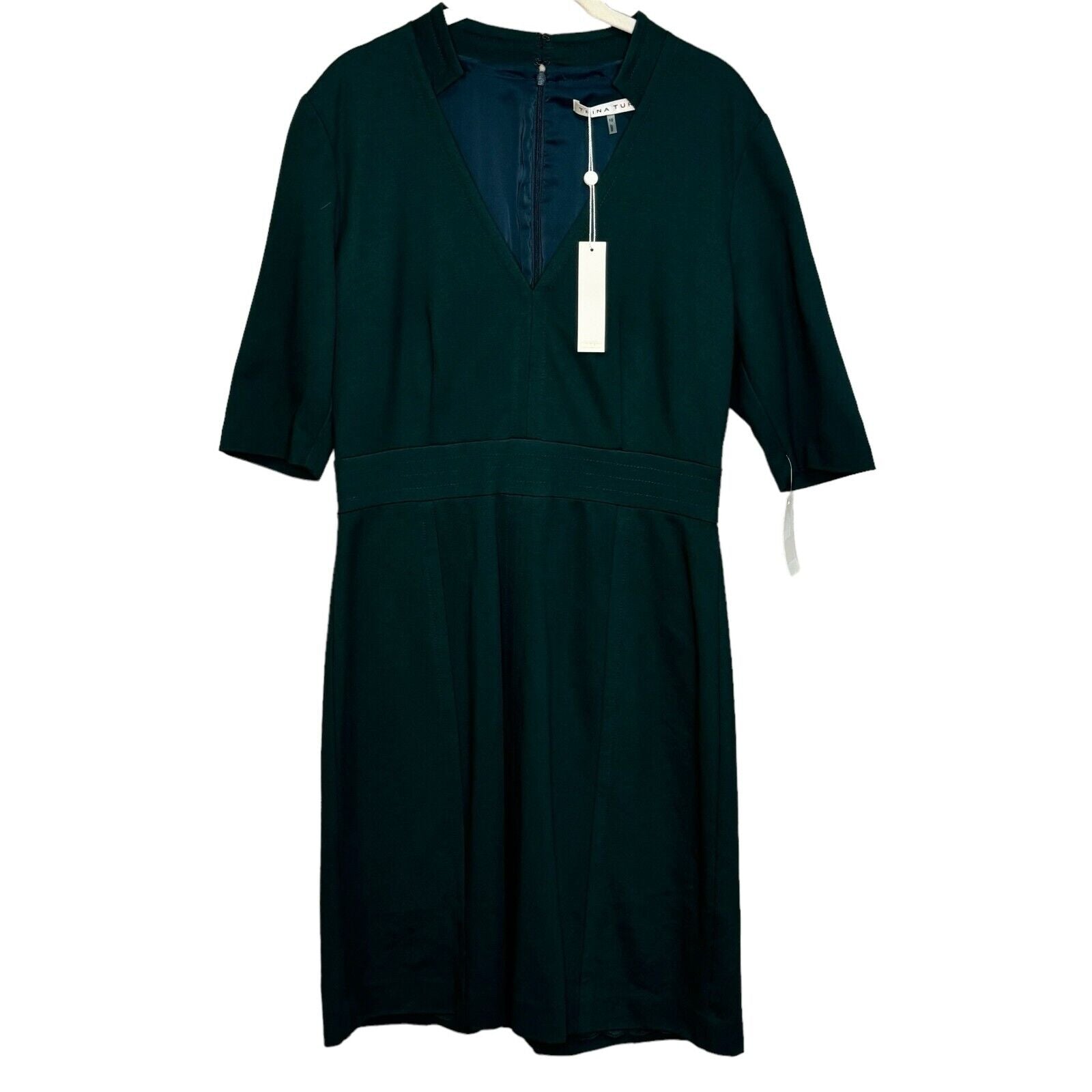 Trina Turk Dress Size 10 NEW Green V - Neck Half Sleeve $328 - Flair - Style