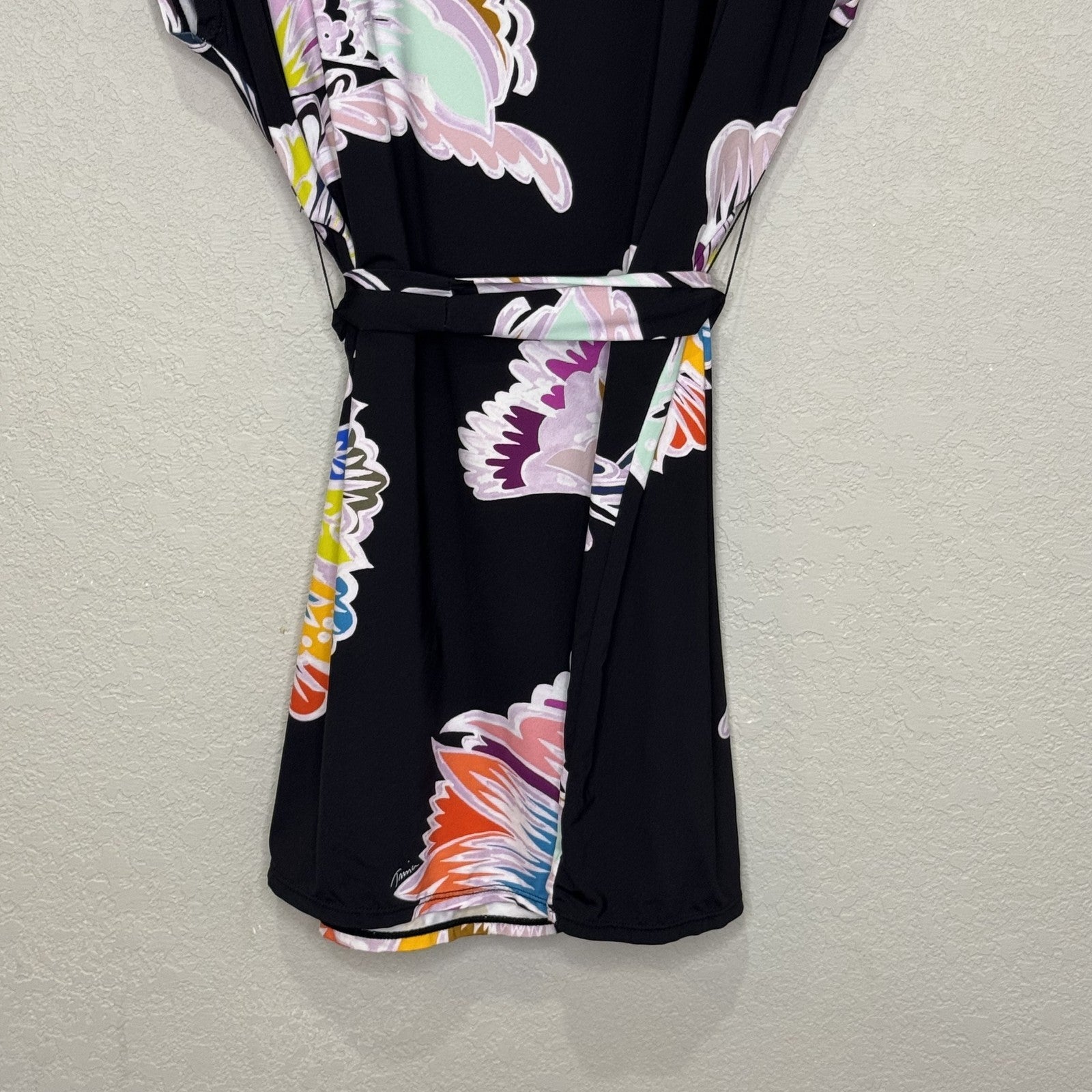 Trina Turk Seychelles Tunic Swim Cover Up Dress Small Black Floral Belted Resort - Flair - Style