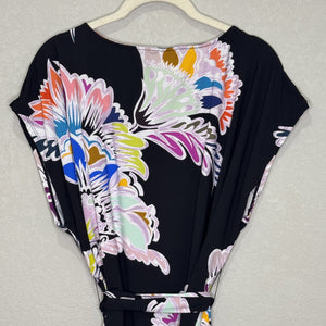 Trina Turk Seychelles Tunic Swim Cover Up Dress Small Black Floral Belted Resort - Flair - Style