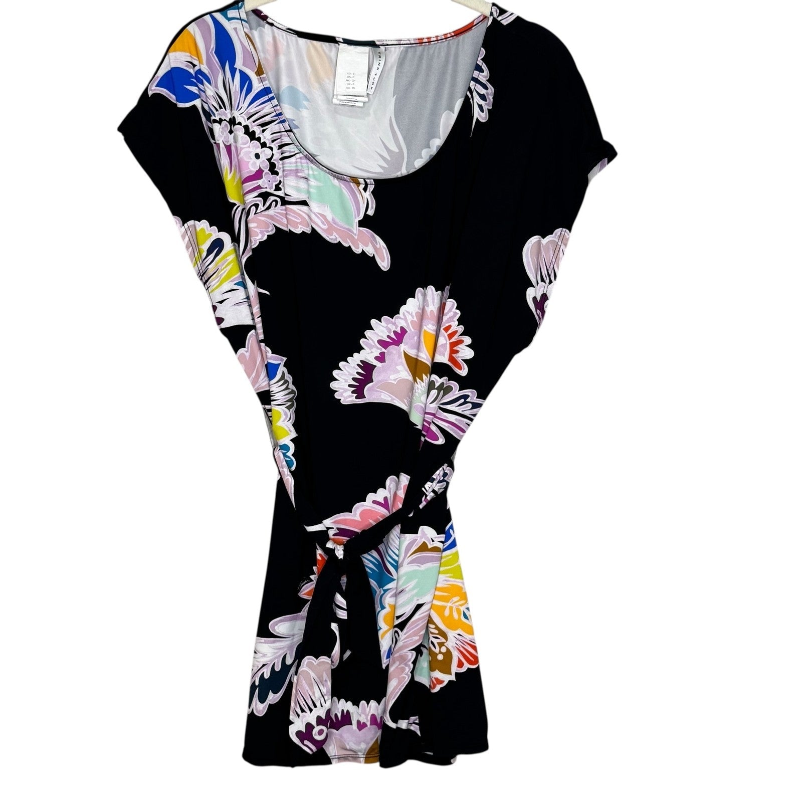 Trina Turk Seychelles Tunic Swim Cover Up Dress Small Black Floral Belted Resort - Flair - Style