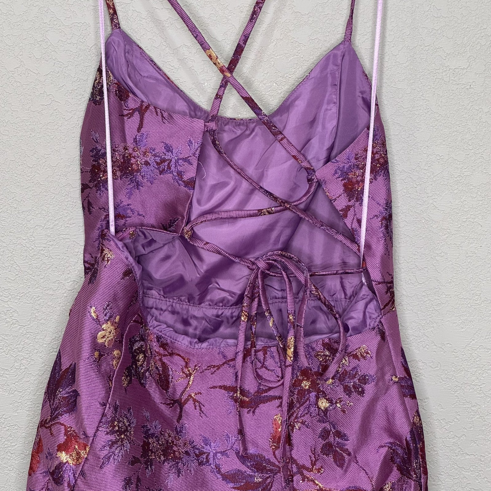 Urban Outfitters Dress Womens Medium Rose Floral Metallic Jacquard Mini Strappy - Flair - Style
