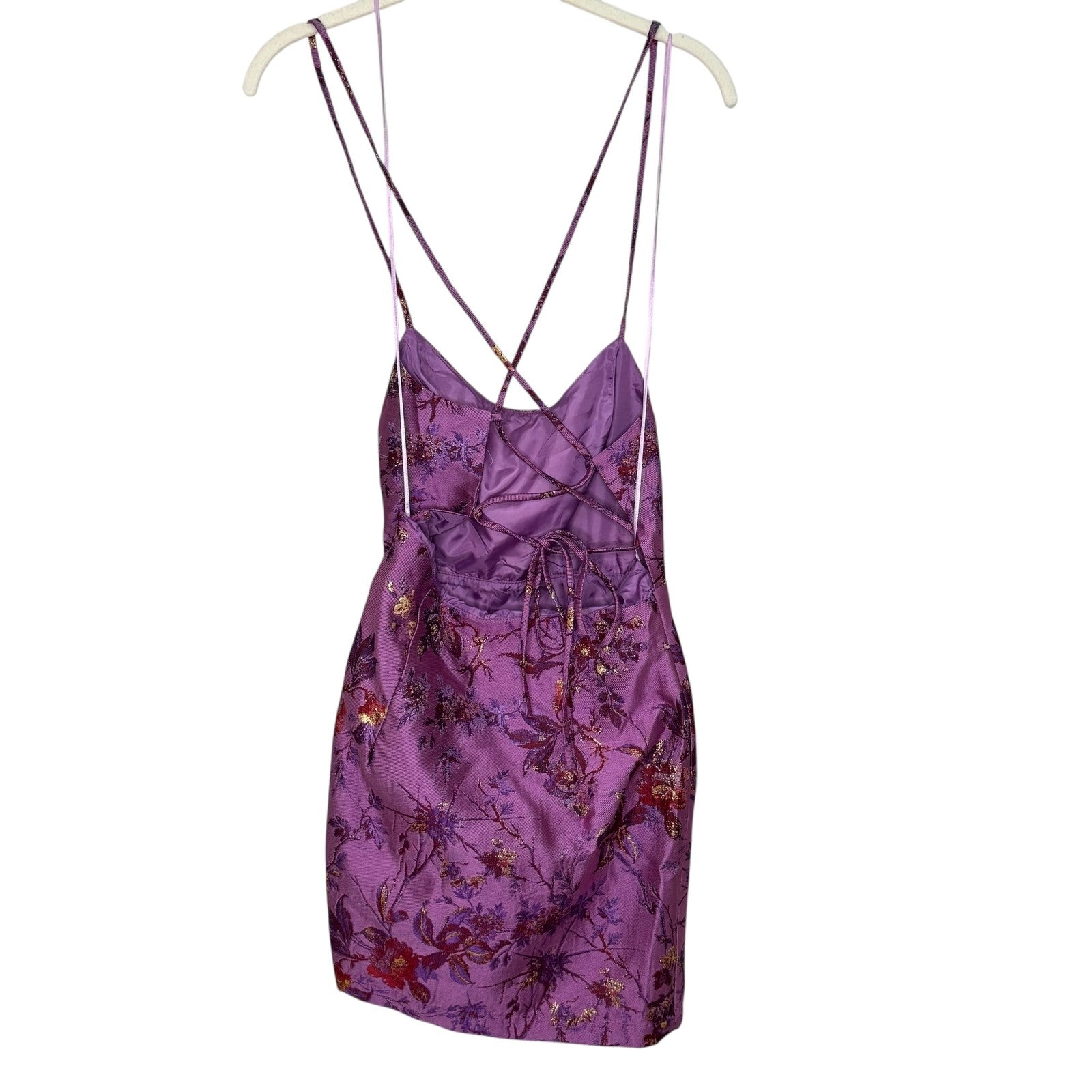 Urban Outfitters Dress Womens Medium Rose Floral Metallic Jacquard Mini Strappy - Flair - Style