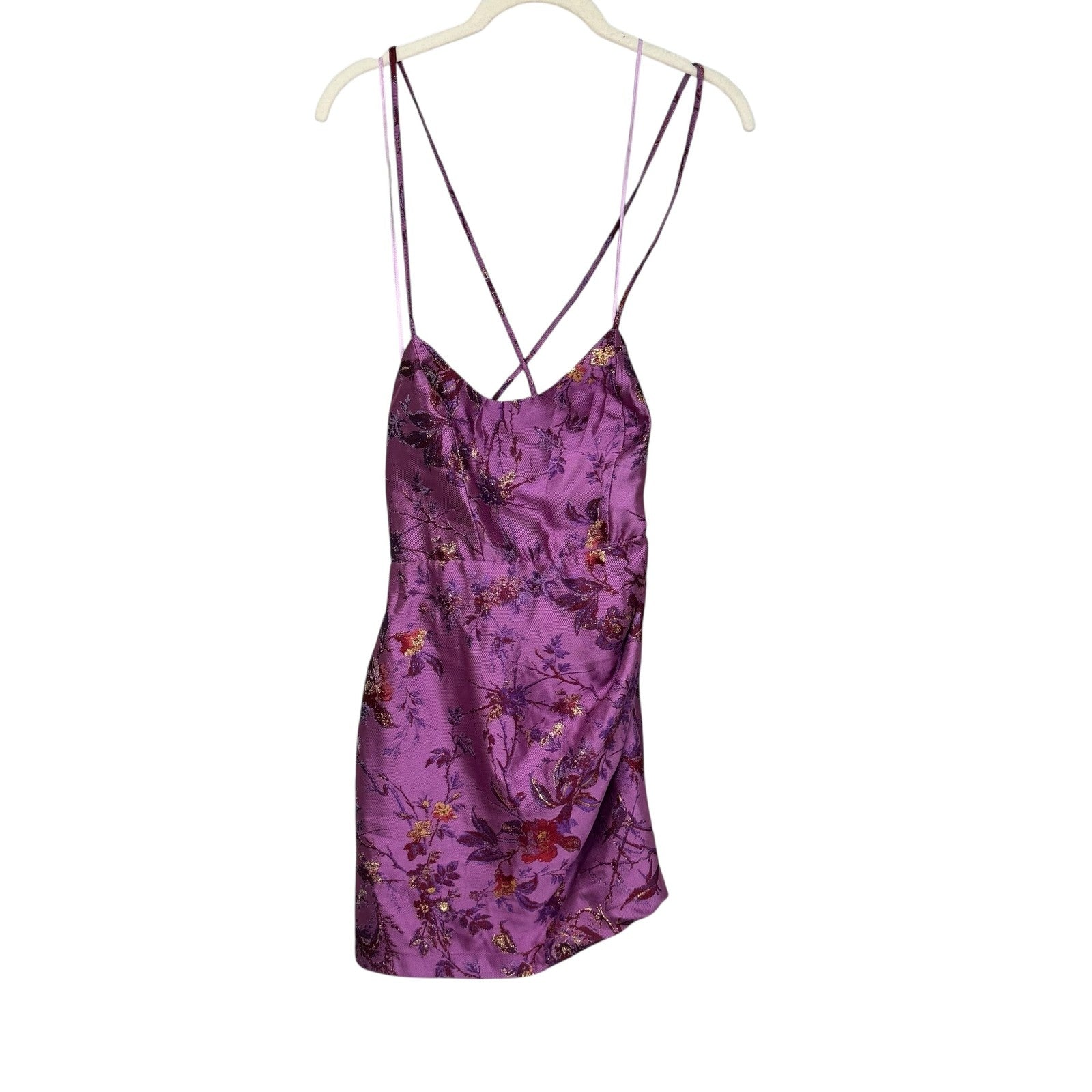 Urban Outfitters Dress Womens Medium Rose Floral Metallic Jacquard Mini Strappy - Flair - Style