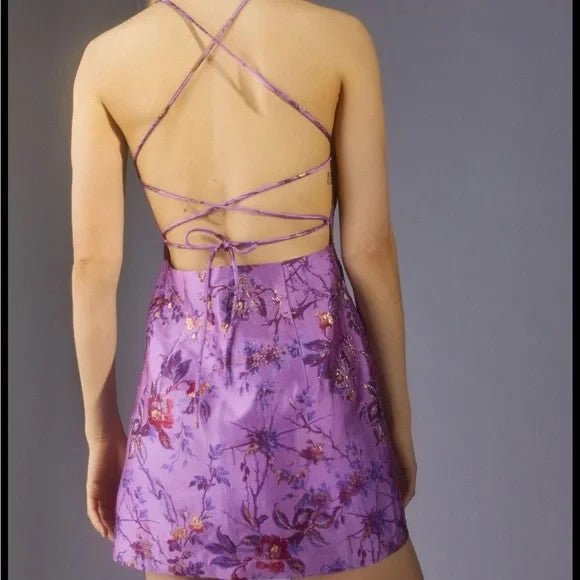 Urban Outfitters Dress Womens Medium Rose Floral Metallic Jacquard Mini Strappy - Flair - Style