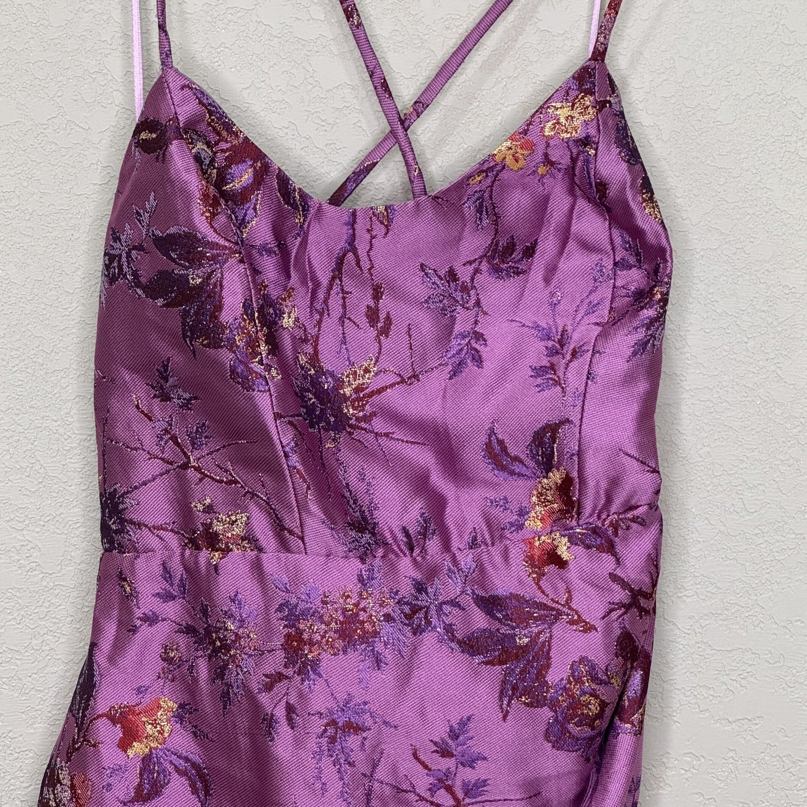 Urban Outfitters Dress Womens Medium Rose Floral Metallic Jacquard Mini Strappy - Flair - Style