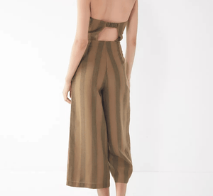 Urban Outfitters Jumpsuit Womens XS Brown Striped Wide Leg Strapless Cropped - Flair - Style